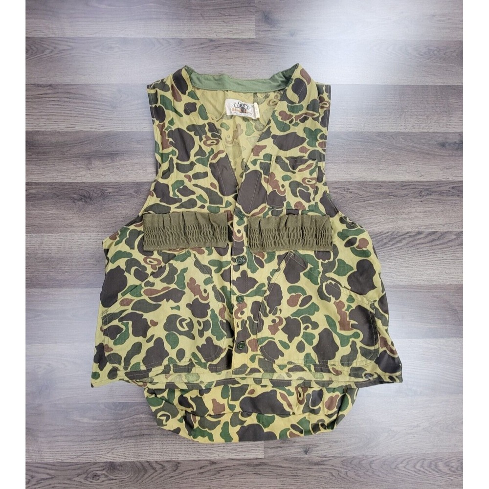 Vintage 90s Camouflage Hunting Vest Medium Mens Pockets Green Black Sheep Trap